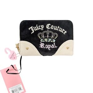 Juicy Couture Black and Cream Juicy Kingdom Double Zipper Wallet